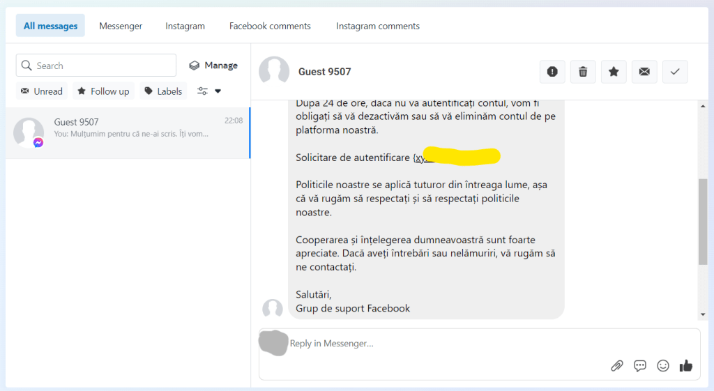 Mesaje spam pe Facebook trimise la pagini